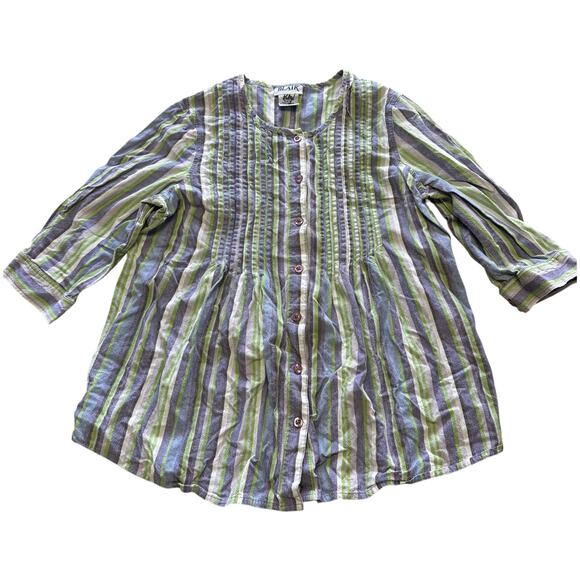 Vintage Blair Striped 3/4 Sleeve Button Up Blouse - Picture 1 of 6